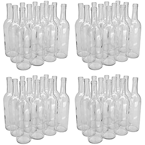 North Mountain Supply 750ml Glass Bordeaux Wine Bottle Flat-Bottomed Cork Finish - 48 Bottles (4 Cases of 12) - Clear/Flint Cover