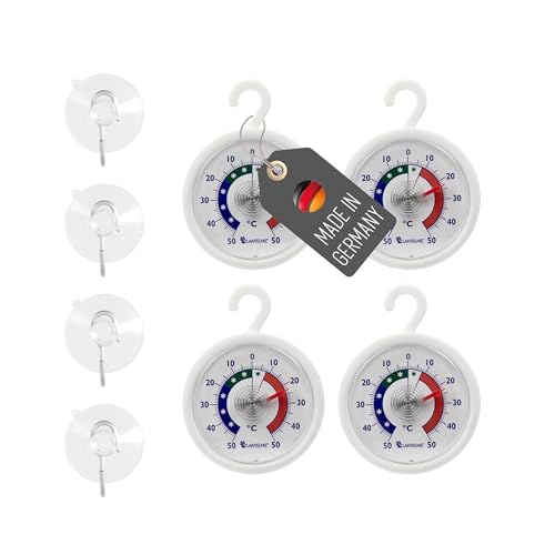 Lantelme Lot de 4 thermomètres de réfrigérateur - Température de -50 °C à 50 °C - Avec ventouse et tampon adhésif inclus - Thermomètre analogique bimétallique rond - Diamètre : 5,2 cm - Pour