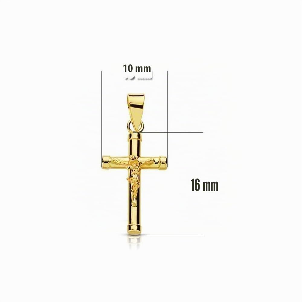 Cruz Crucifijo Colgante en Oro de 18k con 16mm. sin asa con chatones ancho de 10mm. y grueso palo de 2mm.