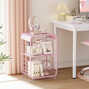 APEXCHASER Cute Pink NightstandMetal Side Table3 Tier End Table with StorageVintage Bedside TableGirls Bedroom FurnitureCoffee Table for Living RoomBedroomDorm