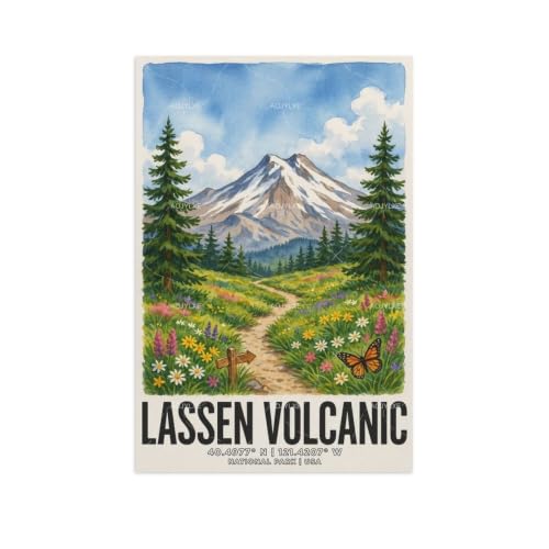 Poster mural vintage aquarelle volcanique pour salon et chambre moderne