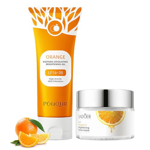 Gel Exfoliante Natural de Naranja 100 g + Crema Facial con Vitamina C 50 g | Limpieza + Hidratación |Crema Facial Nutritiva para una Piel Radiante y Suave