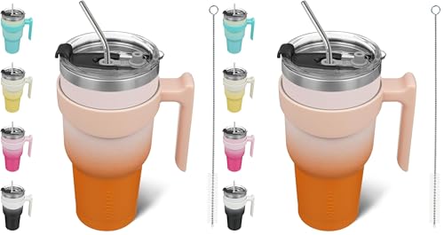 Image of BJPKPK Tumbler With Handle And Straw 40oz Stainless Steel Tumbler With Lid Insulated Coffee Cups,Coral (Pack of 2)