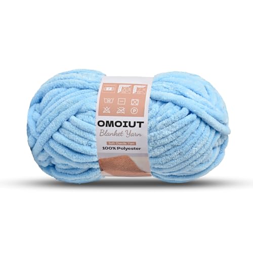 Image of Sky Blue Chunky Chenille Yarn for Crocheting, Soft Baby Blanket Yarn, Chunky Knit Blanket Crochet Yarn, #7 Super Bulky, 3.5 oz /54.6 yds Fluffy Velvet Amigurumi Yarn