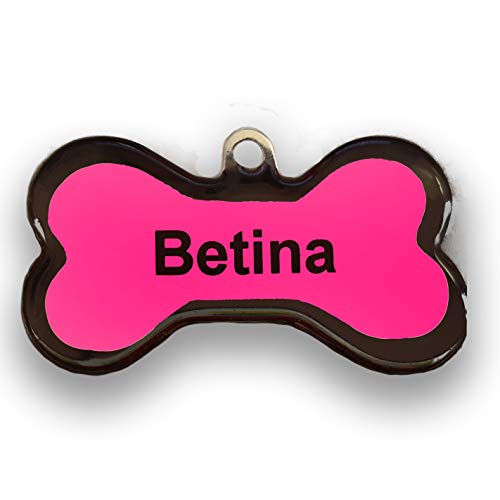 Placa de identificação Pet Personalizada - Osso Médio - Pink e Preto