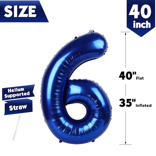Image of 40 Inch Night Blue Number 6 Balloon, 6th Blue Birthday Party Decorations