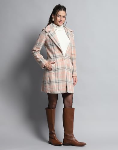 Image of Monte Carlo Womens Check Coral Notch Lapel Full Sleeve Coat 224067370-1-34
