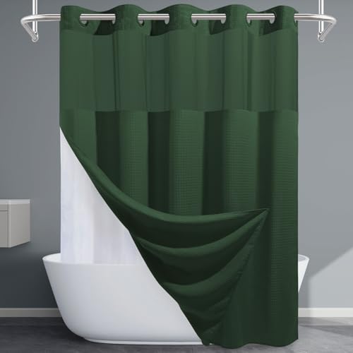 EUTXL Dark Green Shower Curtain and Liner Set - 230GSM