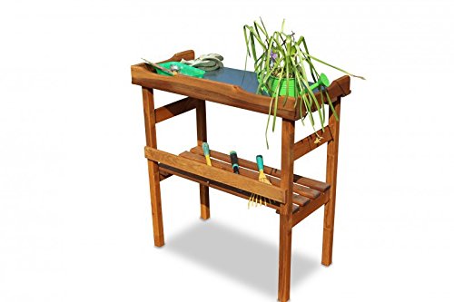 Mesa para plantas de madera con encimera galvanizada, color marrón, 80 x 40 x 82 cm
