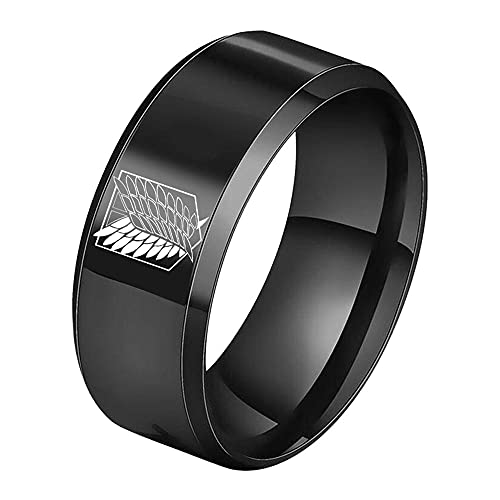 Attack on Titan Wings of Liberty Ring Anime Stainless Steel Ring Scout Regiment Wings Engraved Finger Ring Titanium Steel Couple Ring -6_Black