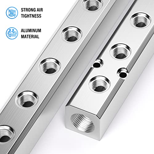TAILONZ PNEUMATIC Silver 5 Way Pneumatic Shunt Aluminum Block Pneumatic Manifold Air Distribution Block Air path exhaust air source distributor,Compressed Air Manifold Pneumatic Block,Gas divider - Thumbnail 3