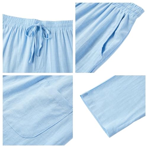 Image of PASLTER Mens Cotton Linen Pants Casual Summer Beach Pants Dress Trousers