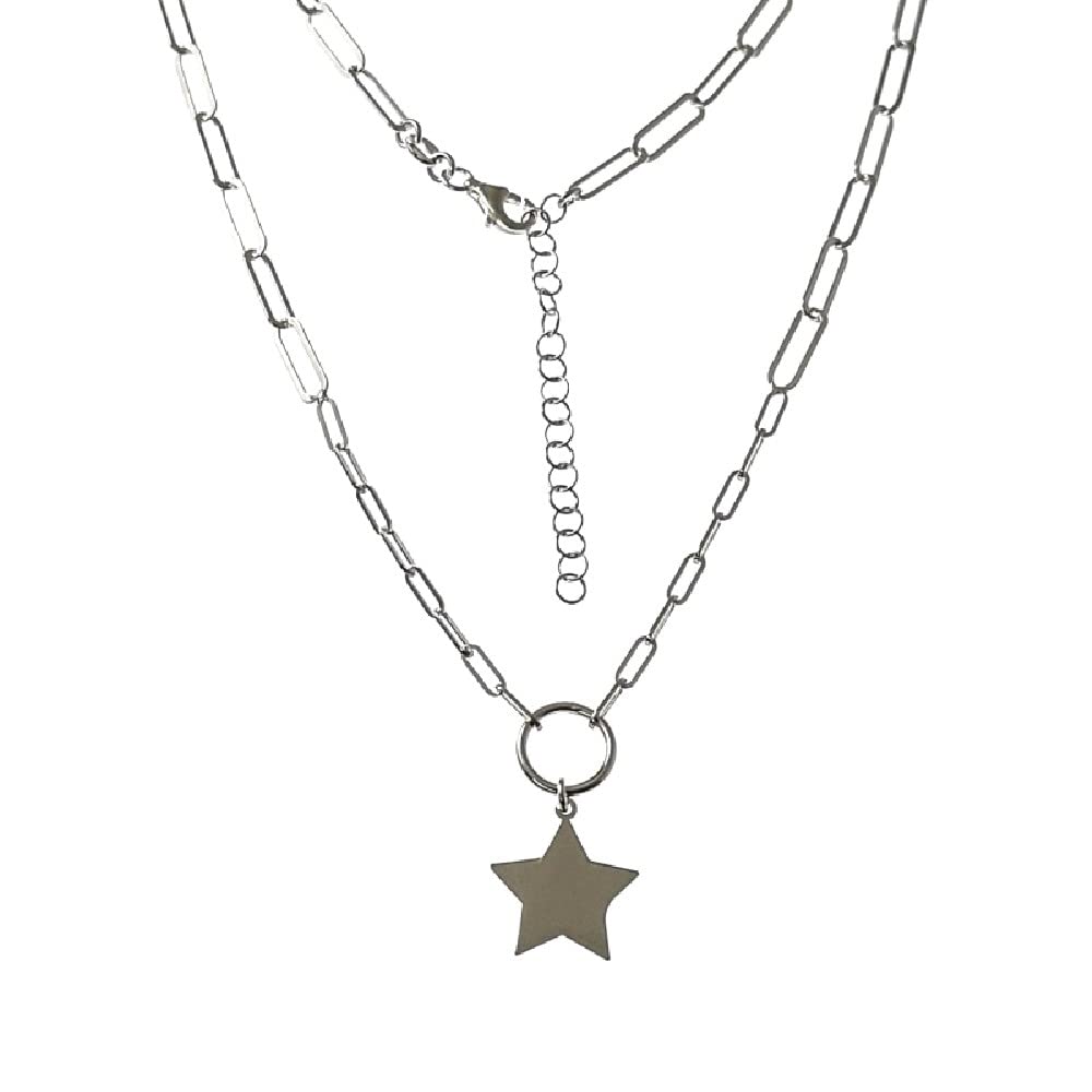 Gargantilla plata Ley 925m mujer 39 cm. forzada alargada aro combinado estrella colgante 15 mm.