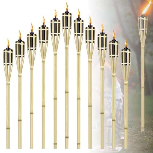 ACXIN 12 fiaccole da giardino in bambù per esterni, torce a olio, torce in bambù, per esterni, decorazione naturale, atmosferiche, torce a olio, giardino con stoppino, olio per lampada, altezza 90 cm