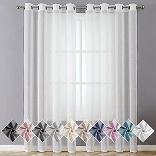Miss SELETEX White Sheer Linen Curtain for Living Room 84 inch Length 2 Panel Sets, Light Filtering Sheers Bedroom Curtain Semi Sheer Privacy Window Treatment Curtains Premium Soft Curtain Panels