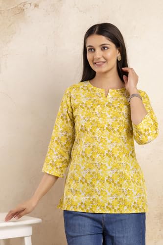 Image of Women's Floral Print Tunic Top, 3 /4 Sleeve, V-Neck, Casual Wear