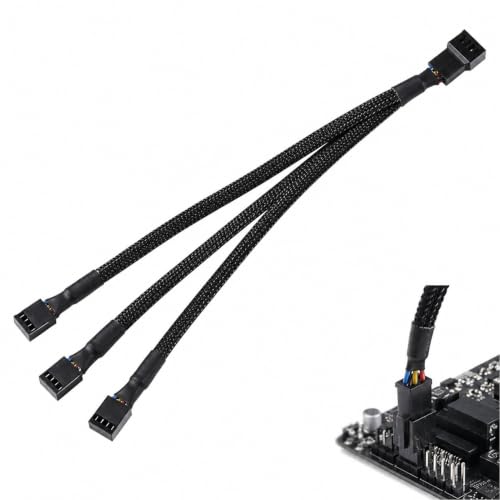 3 PCS Répartiteur Ventilateur PWM 3 voies 4 Broches,Hub Fan Splitter 4 Pin PC Rallonge Ventilateur avec Manchon Tressé,Câble Convertisseur 1 à 3 Broches Câble d'extension pour Ventilateur de PC,27cm.