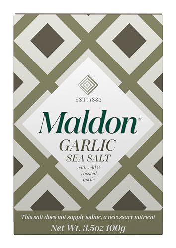 Maldon Garlic Sea Salt Flakes. Hand harvested flakes expertly blended with wild and roasted garlic for a wonderfully fragrant taste.