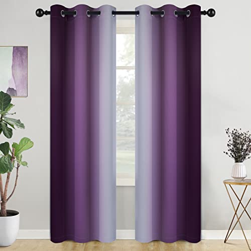COSVIYA Grommet Room Darkening Ombre Purple Curtains W42xL84 inch