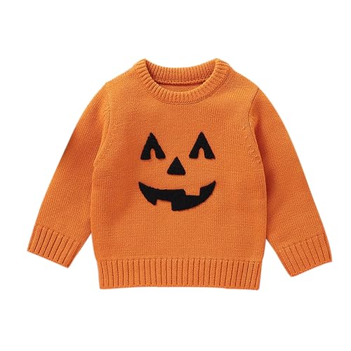 Toddler Halloween Pumpkin Sweater Boys Girls Knit Crewneck Sweatshirt Pullover Fall Winter Party Cute Casual Clothes