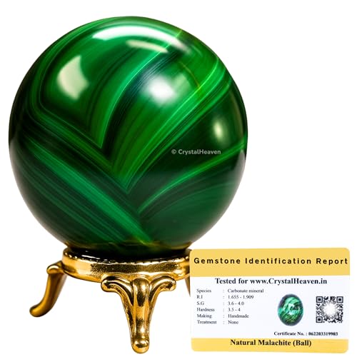 Image of Certified Crystal Malachite Ball for Meditation - Premium Crystal Vastu Items for Home and Feng Shui Items for Good Luck - Ideal for Pooja Supplies and Spiritual Practices (2 Inch)