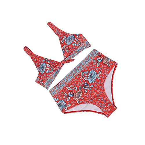 Biquíni floral com laço tipo push up, roupa de banho com estampa feminina, duas peças (vermelho/G)