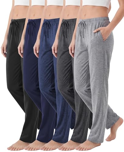 Andrew Scott Womens Cotton Blend Pajama Lounge Pants - Soft Knit Sleepwear with Pockets & Drawstring - Multi-Pack