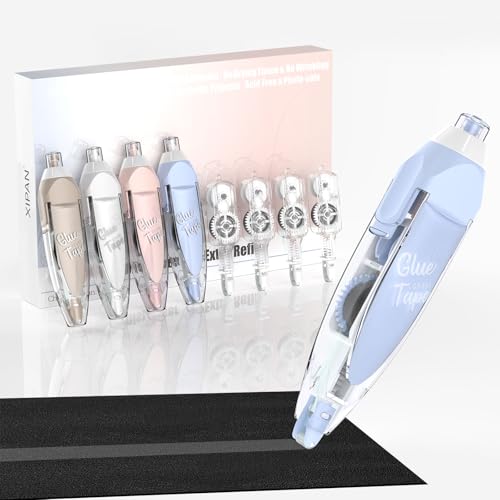 Xipan Retractable Glue Tape for Scrapbooking, 4 Pcs Double Sided Tape Roller for Crafts with 4 Extra Refills,16FT Scrapbook Tape Runner, Tape for Gift Wrapping Art Junk Journal School Office Supplies