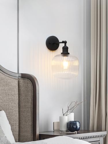 Image of Pathson Modern Wall Sconce Lamp Clear Striped Round Glass, Hardwired Vintage Wall Vanity Light Fixture for Farmhouse Living Room Bedroom Bathroom Loft