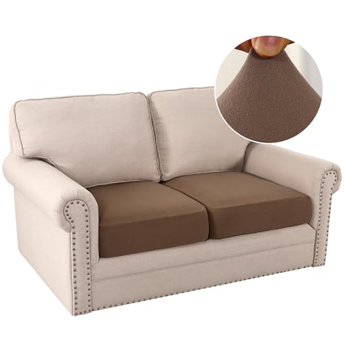 H.VERSAILTEX Fleece Couch Cushion Covers Stretch Loveseat Covers for 2 Cushion Couch Comfortable and Durable Fabric (2 Piece Loveseat Cushion Cover, Camel)