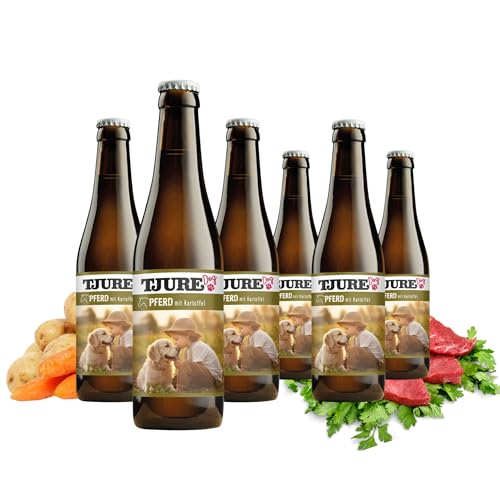 TJURE Hundesmoothie Pferd mit Kartoffel | 6 x 220 ml | Getreidefreier Smoothie für Hunde | Mit 26 % Pferdefleisch & Gemüse | Ideal als Topping & Snack | Ohne Zusatzstoffe | Made in Germany