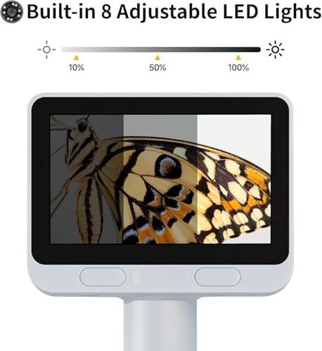 BEAVERLAB 4,0 IPS Mikroskop, digitales Mikroskop 100X-1600X, WiFi USB Mikroskop für Anfänger, 1080P HD Taschenmikroskop mit 8 einstellbaren LED-Lights, drahtlose Handheld Microscope für Handy PC/TV