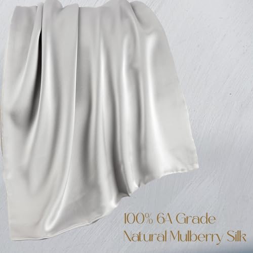 ZIMASILK 100% Pure Mulberry Silk Pillowcase for Hair and Skin Health,Soft and Smooth,Both Sides Premium Grade 6A Silk,600 Thread Count,with Hidden Zipper,1pc(Standard 20''x26'',Light Grey)