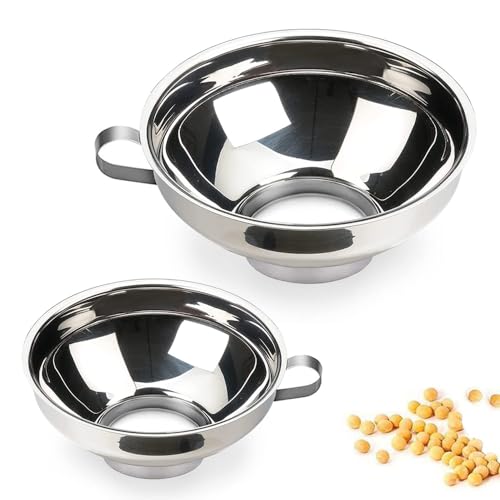 Roysmart Imbuto in acciaio inox, 2 pezzi per marmellata con maniglia, imbuto per marmellata, imbuto per marmellata e olio di fagioli