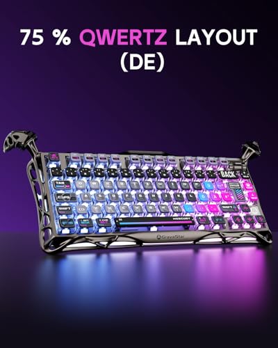 Image of GravaStar Mercury K1 Pro Gaming Keyboard German Layout (QWERTZ), 75% Gasket Hot-Swap Enabled Mechanical Keyboard Wireless with 8000 mAh Battery, RGB & Aluminium Housing, Cyberpunk Edition