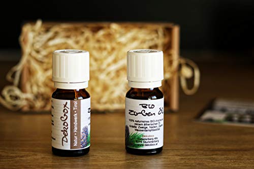 Bio Saunaaufguss Dekobox mit Bio Zirbenöl, Doppelpackung 2x 10ml
