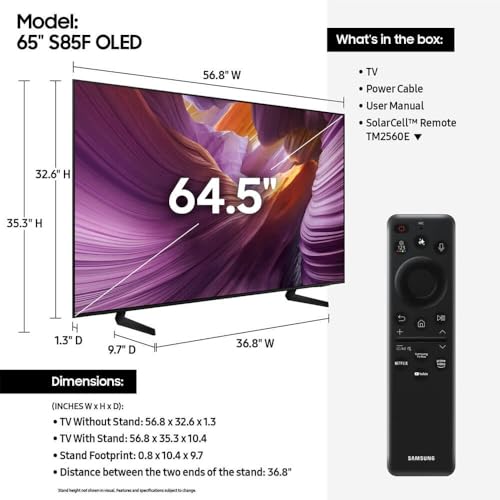 Image of Samsung 65 Inch Class S85F Series 4K OLED Vision AI Smart Tizen TV HDR Dolby Atmos WiFi HDMI Gaming TV Bundle with High Speed Cable Streaming Package and 12 Month CPS Protection Plan