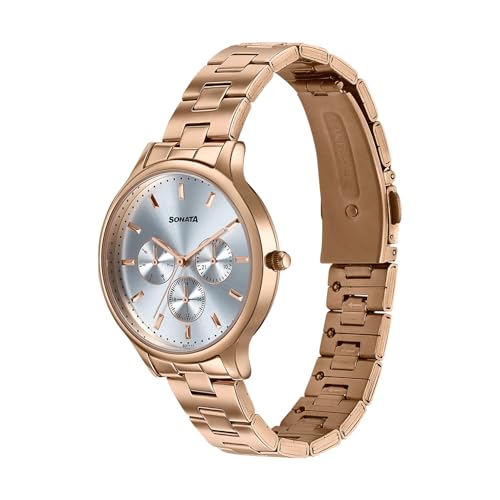 Image of Sonata Axis with Quartz Analog Silver Premium Multifunction Design Dial IP RG Strap Watch for Women - 87119WM01