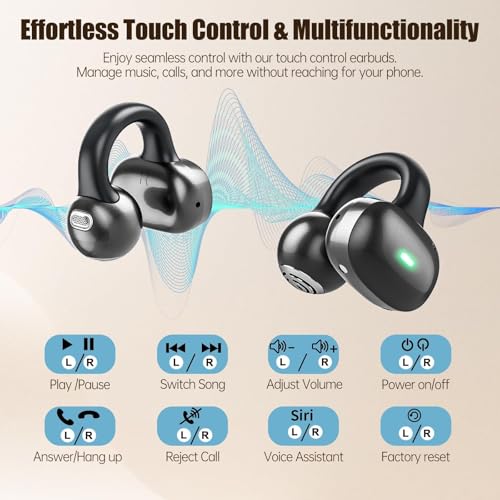 Image of Open Ear Headphones, Bluetooth 5.4 Clip On Headphones, 40H Playtime Wireless Stereo Earbuds with LED Digital Display, Lightweight Stylish Open Earphones for Daily Use, Commuting and Travel Relax