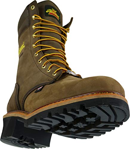 Thorogood Logger Series 9” Waterproof Steel Toe Work Boots for Men - Premium Leather with Storm Welt Construction and Slip-Resistant Vibram Outsole; EH Rated, Studhorse Brown - 10.5 XW US4