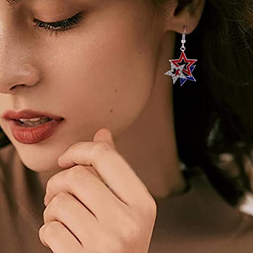 4th of July Earrings for Women Patriotic American Flag Earrings USA Dangle Earrings Red White Blue American Flag Dangle Earring Patriotic Independence Day Earring4