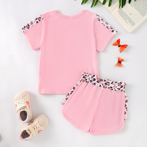 Image of Toddler Girl Clothes Kids Summer Outfits Short Sleeve Leopard-Print T-Shirt and Shorts 2 Piece Set 2-8 Years