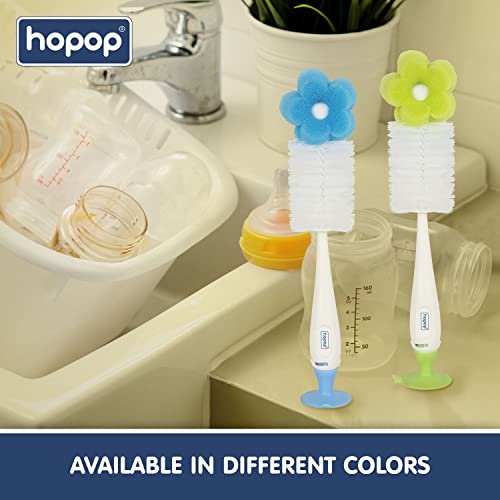 Image of Hopop Bottle Cleaner Brush | Baby Feeding Bottle Cleaning Brush & Nipple Cleaner Brush | Soft Foam Head with Durable Bristles | Easy to Clean Feeding /Water Bottle Corners | BPA Free | Green