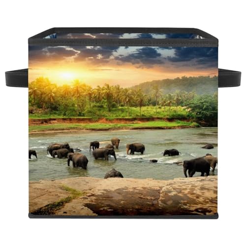 Boîte de rangement pliable motif éléphant avec poignées solides