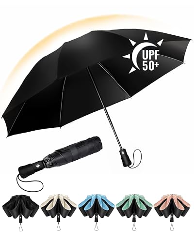 Chakipee Umbrella Windproof Strong Compact Black Umbrellas - Automatic Umbrella for Women and Men Portable Folding UV Umbrellas for Travel - Fits Car & Backpack for Sun Wind and Rain