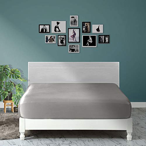 ZIMASILK 100% Mulberry Silk Fitted Sheet,Seamless with Deep Pocket,Both Sides 19 Momme Silk, 1pc Silk Fitted Sheet Only (King 78''x80''+16â€,Dark Grey)