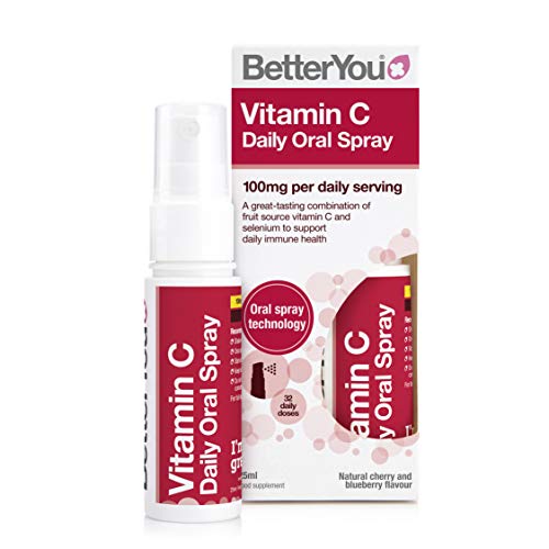 BetterYou Vitamin C Oral Spray | Vegan Vitamin C Supplement | 25ml / 128 Sprays / 32 Daily doses | Natural Cherry and Blueberry Flavour