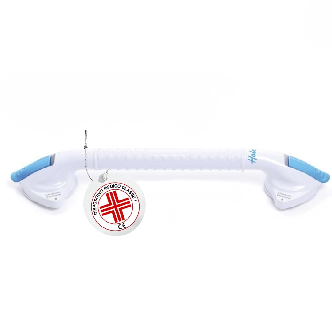 Maniglia Doccia Anziani a Ventosa in ABS, senza Fori, 50 cm | Maniglione Bagno Disabili, Presa Antiscivolo, Maniglia Ventosa per Doccia senza Fissaggi Permanenti, Bianca