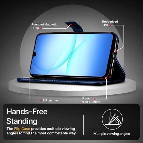 Image of WOW IMAGINE Shock Proof Flip Cover Back Case Cover for Samsung Galaxy M17 5G | A17 5G | F17 5G (Flexible | Leather Finish | Card Pockets Wallet & Stand | Blue)