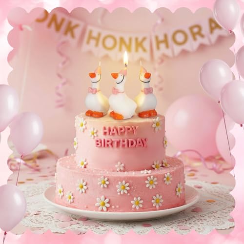 Conelist 3 Pcs Silly Goose Birthday Candles Cute Goose Candles with Top Hat & Pink Bow Cake Topper Decorations for Birthday Party Festive Celebrations